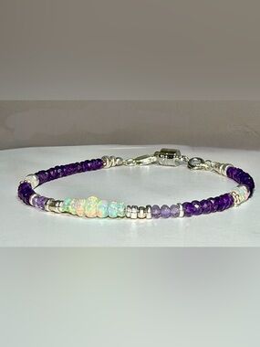 💜 Ethiopian Opal Purple Amethyst Bracelet in Sterling Silver